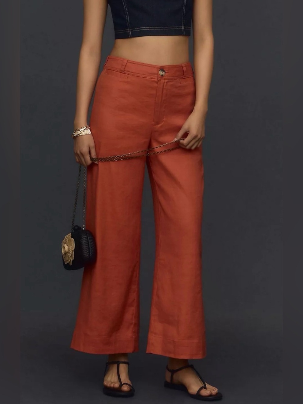 Anthropologie Maeve The Ettie High-Rise Crop Wide-Leg Pants: Linen Edition 28